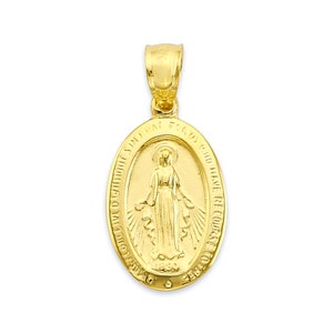Collar de Medalla Milagrosa de Oro Macizo de 10k o 14k Medalla de Oro Macizo de Nuestra Señora de las Gracias Collar de Virgen María de Oro Regalo de Aniversario para Ella