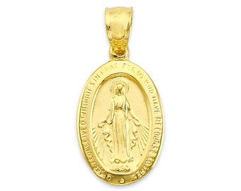 Solid Gold Miraculous Medal Necklace 10k or 14k Solid Gold Medal of Our Lady of Graces Gold Virgin Mary Necklace Anniversary Gift for Her