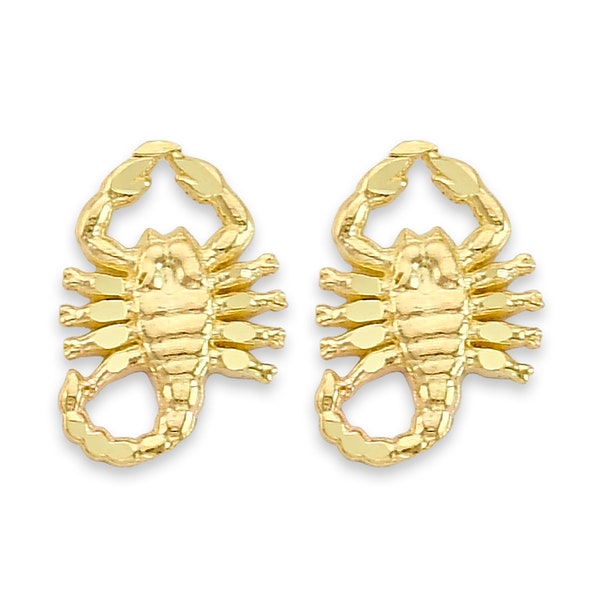 Real Solid Gold Scorpion Stud Earrings in 10k or 14k Gold, Dainty Scorpio Zodiac Jewelry Scorpion Earrings Finished in Diamond Cut