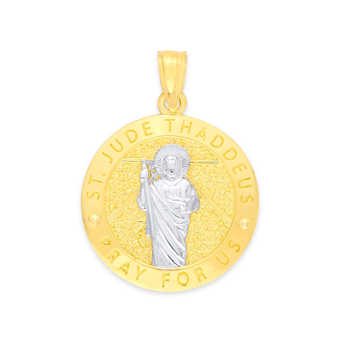 14k Solid Gold Saint Jude Medallion: Religious Prayer Necklace - Etsy