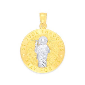 Medallón de San Judas Tadeo en oro macizo de 14 k: collar con oración religiosa