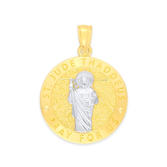 Jude Thaddeus Religious Medal Pendant Necklace 14k Yellow Gold Saint St 