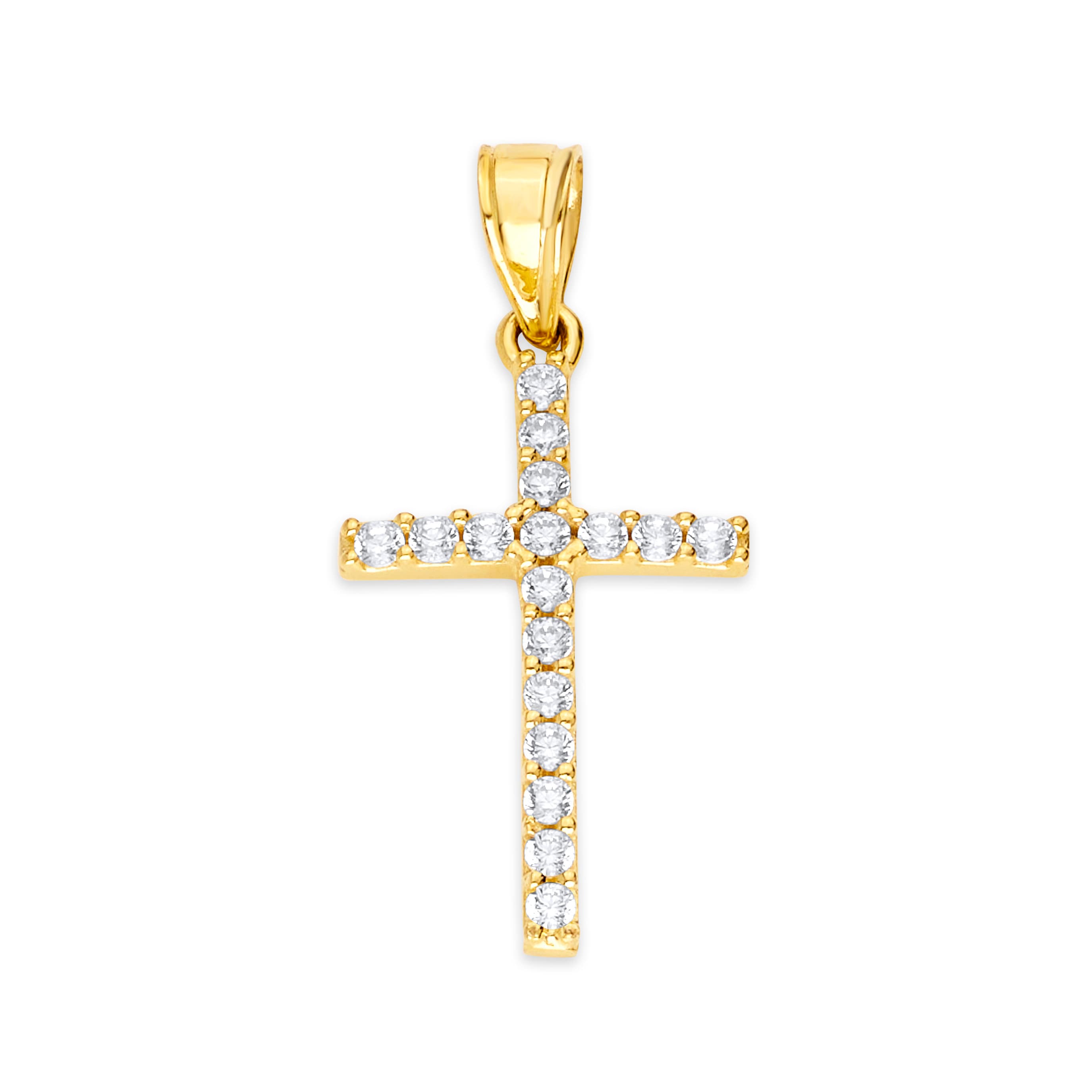 12 tiny cubic zirconia Cross（十字架） ゴールド ネックレス 9ct Yellow Gold Tiny Small-sized CZ Cross Pendant | Dainty