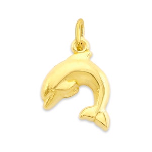 Mini Real Solid Gold Dolphin Charm Available in 10k or 14k, Micro Charm to attach to Charm Bracelet or Necklace