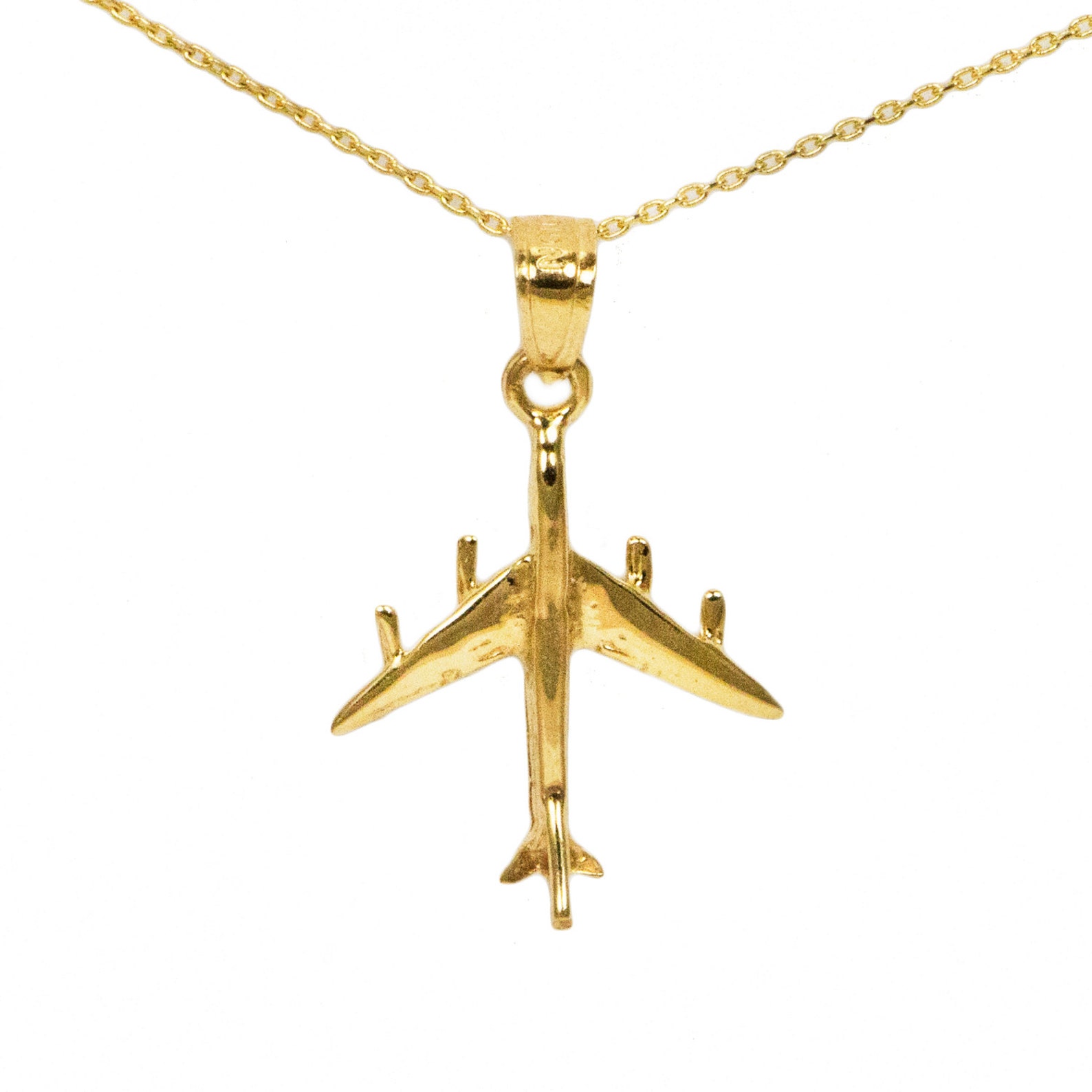 14k Yellow Gold Airplane Necklace Etsy