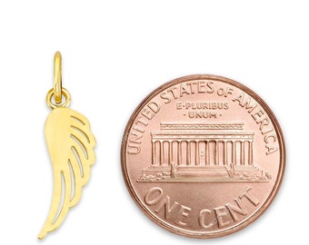 Tiny Solid 10k/14k Gold Angel Wing Charm: Religious Pendant