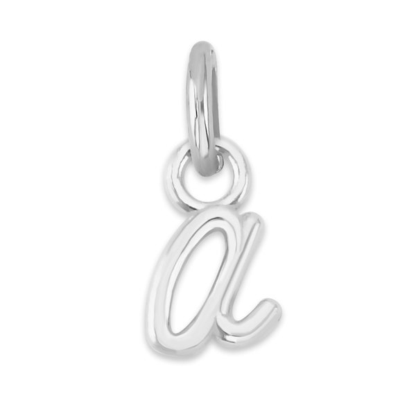 Mini Real Solid 14k White Gold Lowercase Initial Charm, Personalized Letter Charm to attach to Charm Bracelet or Necklace