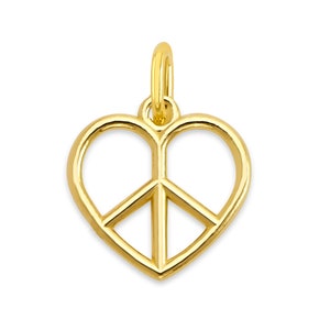 Solid 10k/14k Gold Peace Sign Heart Charm - Dainty Love and Harmony Pendant, Perfect for Necklaces and Bracelets, Ideal Gift for Her