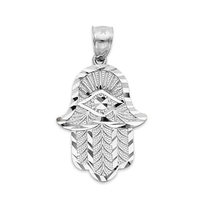 925 Sterling Silver Hamsa Pendant: Diamond Cut Evil Eye Protection Jewelry