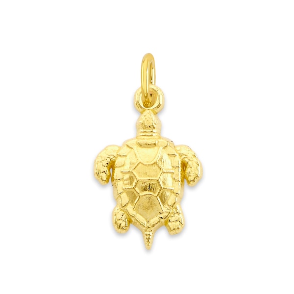 Mini Real Solid Gold Turtle Charm Available in 10k or 14k, Micro Charm to attach to Charm Bracelet or Necklace