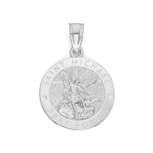 Solid 10k or 14k White Gold Saint Michael Medallion - Prayer Pendant - Guardian Archangel Charm - Spiritual Gift of Guidance and Strength