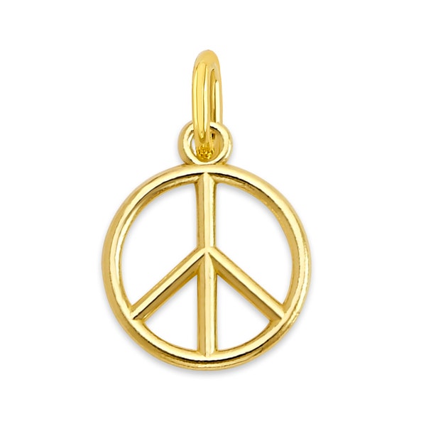 Solid 10k/14k Gold Peace Symbol Charm - Dainty Circular Peace Sign Pendant, Timeless Jewelry for Necklaces and Bracelets