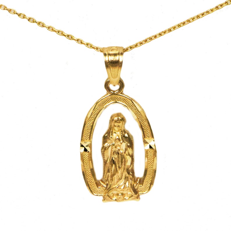 14k Yellow Gold Virgin Mary Necklace Solid Our Lady Of Image 0