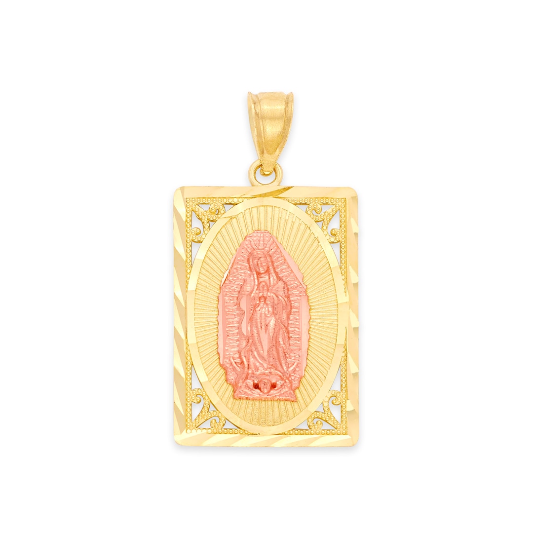 14k Two Tone Gold Our Lady Of Guadalupe Sweet 15 Pendant - 10 X 23mm Oval, No Chain Included - View #3