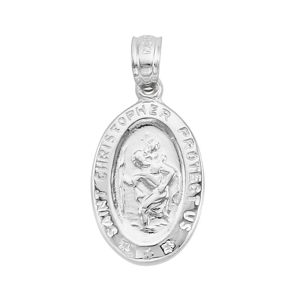 Pendentif Saint Christophe ovale en argent sterling 925 - Médaille protectrice - Charme gardien du voyageur - Souvenir religieux - Bijoux chrétiens