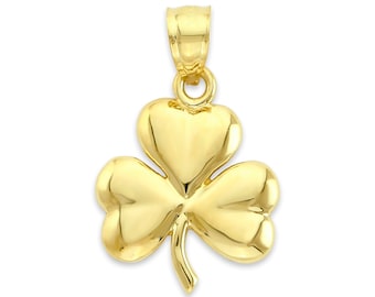 Solid Gold Clover Pendant: 10k/14k Good Luck Shamrock Necklace