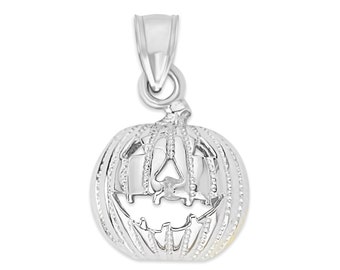 925 Sterling Silver Jack-O-Lantern Necklace, Women's Pumpkin Jewelry, Halloween Pumpkin Pendant, Horror Gifts, Silver Pumpkin Charm for Her