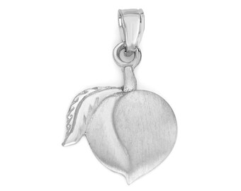 Sterling Silver Peach Pendant: Satin Finish Fruit Necklace