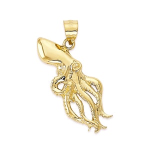 14k Solid Gold Octopus Pendant: Kraken Squid Charm, Handmade