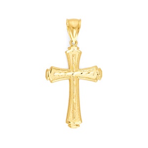 Large 14k Real Solid Gold Cross Pendant with Diamond Cut Finish, Mens Cross Pendant Religious Jewelry Gifts for Men