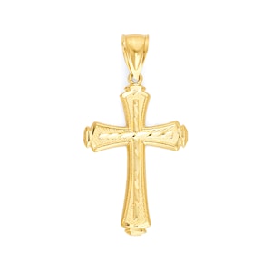 Large 14k Real Solid Gold Cross Pendant with Diamond Cut Finish, Mens Cross Pendant Religious Jewelry Gifts for Men