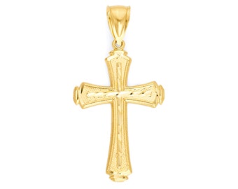 Large 14k Real Solid Gold Cross Pendant with Diamond Cut Finish, Mens Cross Pendant Religious Jewelry Gifts for Men