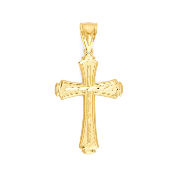 Large 10k Real Solid Gold Cross Pendant With Diamond Cut Finish Mens Cross Pendant Religious Jewelry Gifts for Men Etsy Canada
