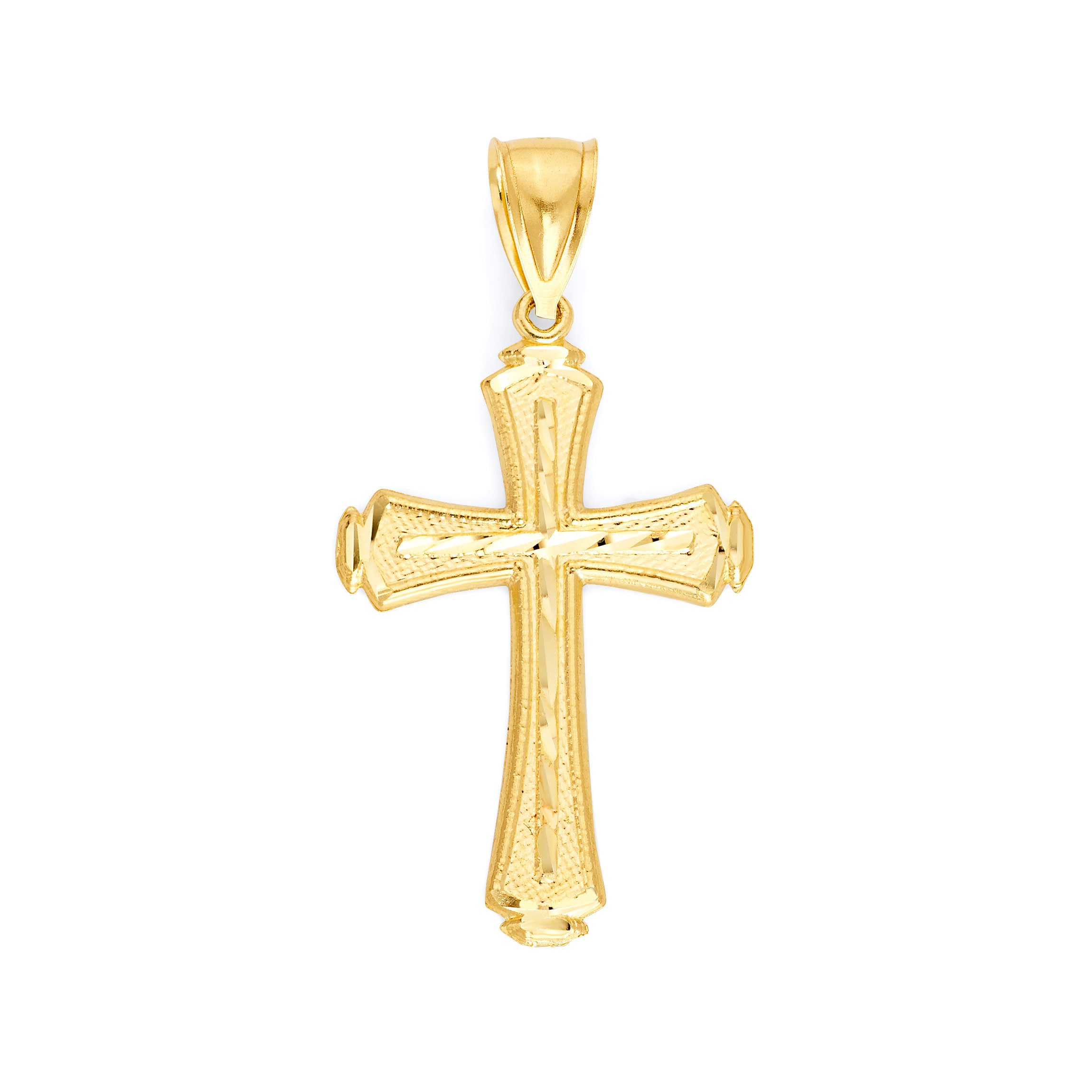 Large 14k Solid Gold Cross Pendant: Diamond Cut Religious Jewelry