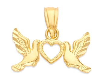 14k Solid Gold Dove Necklace, Holy Spirit Necklace Solid Gold Religious Gifts Heart Necklace Anniversary Gifts Dove Jewelry for Women