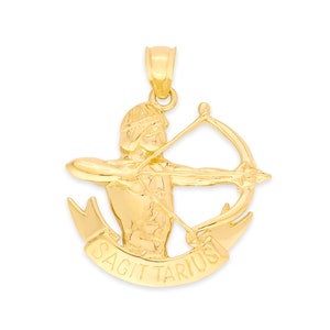 14k Gold Sagittarius Zodiac Pendant, Large Sagittarius Astrology Medal for Necklace, Horoscope Charm for Layered Necklace, Zodiac Jewelry