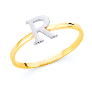 14k Real Solid Gold Stacking Initial Ring Available in All Letters A-Z ...