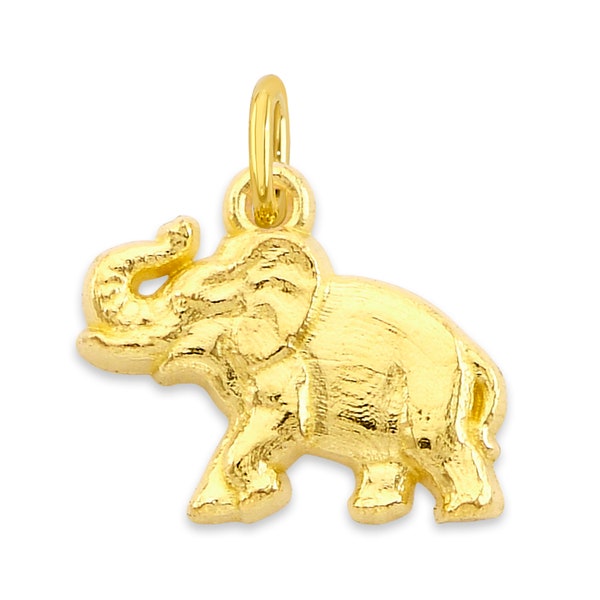 Mini Real Solid Gold Elephant Charm Available in 10k or 14k, Micro Good Luck Charm to attach to Charm Bracelet or Necklace