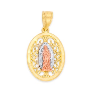 10k Solid Gold Guadalupe Pendant Necklace: Dainty Virgin Mary Charm