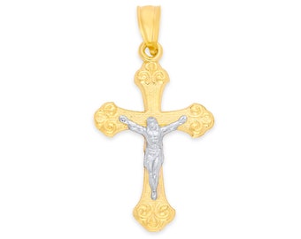 Gold Crucifix Pendant - 10k Gold Cross Necklace Men