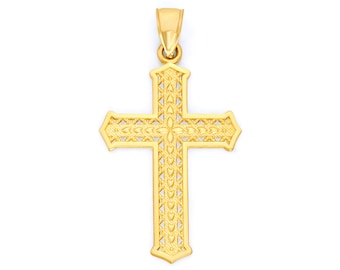 10k/14k Gold Cross Pendant - Diamond Cut Religious Jewelry