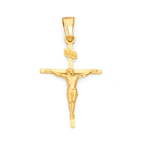Real Solid 10k Gold INRI Crucifix Pendant - Religious Cross Pendant