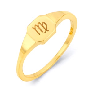 10k Solid Gold Zodiac Signet Ring: Horoscope Stacking Ring