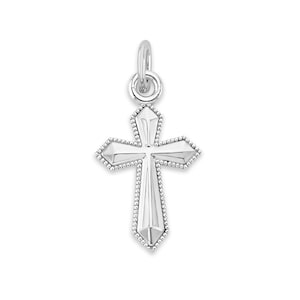 Dainty 14k White Gold Cross Charm: Minimalist Religious Pendant