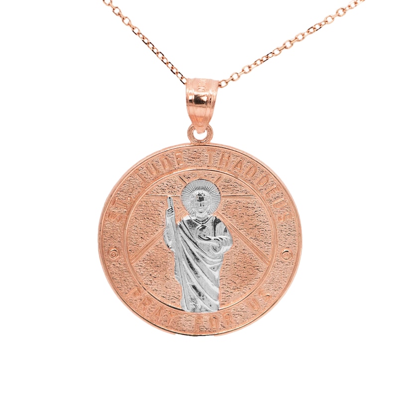 Large Solid Gold Saint Jude Pendant with Option to Add Gold Chain 14k Rose Gold Saint Jude Pray For Us Medallion Necklace
