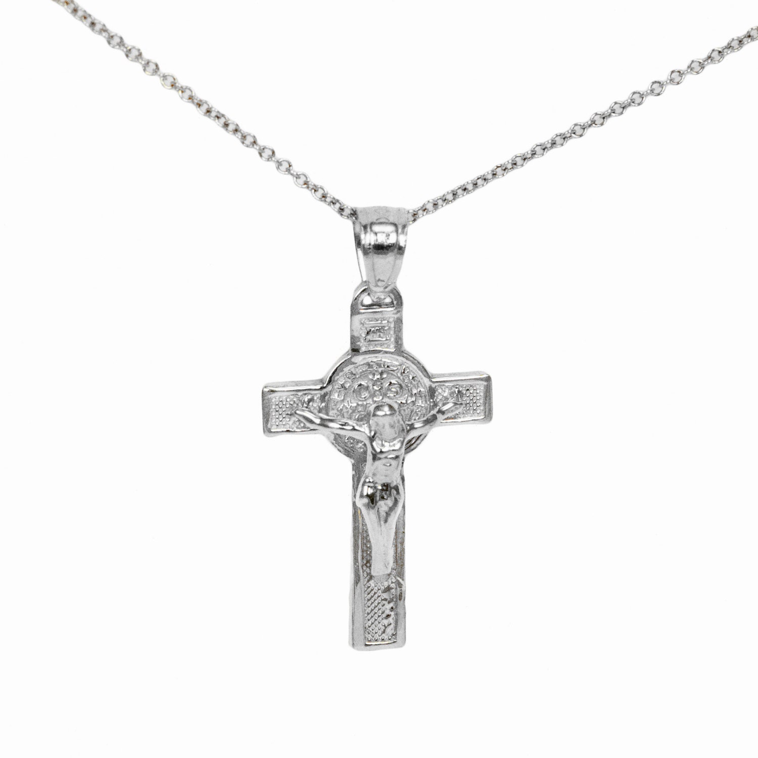 14k White Gold Crucifix Necklace Pendant Etsy