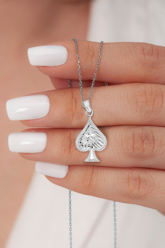 Sterling Silver Spade Pendant: Diamond Cut Lucky Charm Necklace - Etsy