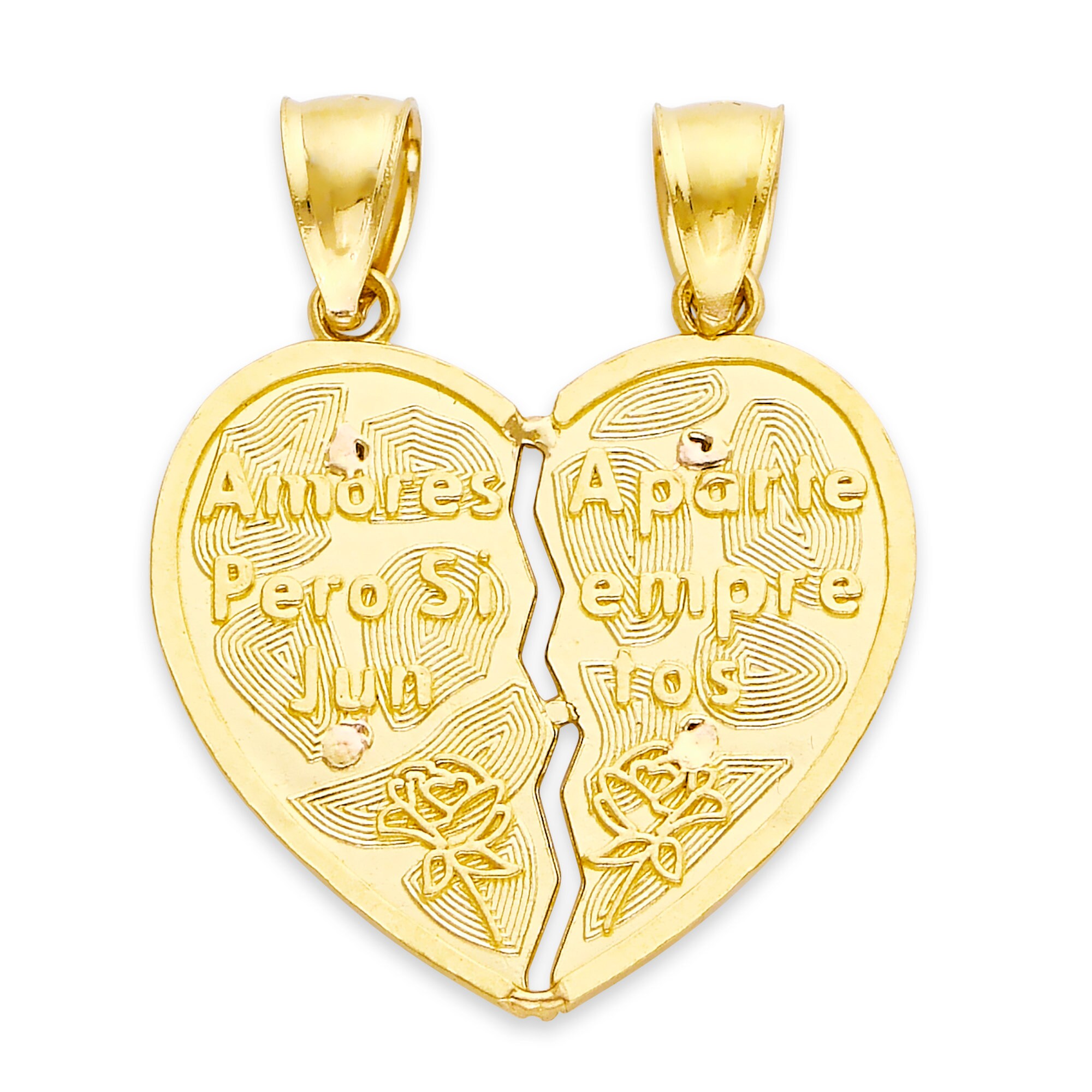 Solid Gold Breaking Heart Pendant in 10k or 14k Te Amo Heart