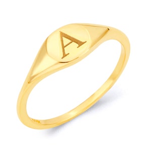 10K Gold Initial Signet Ring Available in All Letters - Real Solid Gold Stacking Ring for Her Engraved with Initial - Personalized Gold MIDI