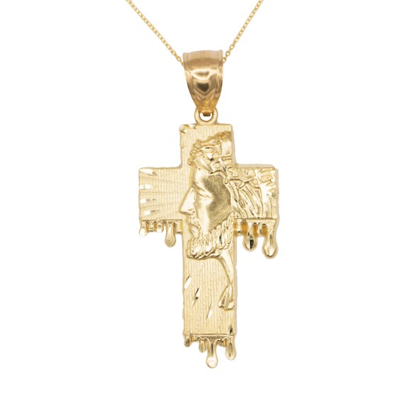14k Gold Bleeding Cross With Jesus Necklace Solid Gold Cross Necklace With Option To Add Gold Chain Religious Jewelry Mens Cross