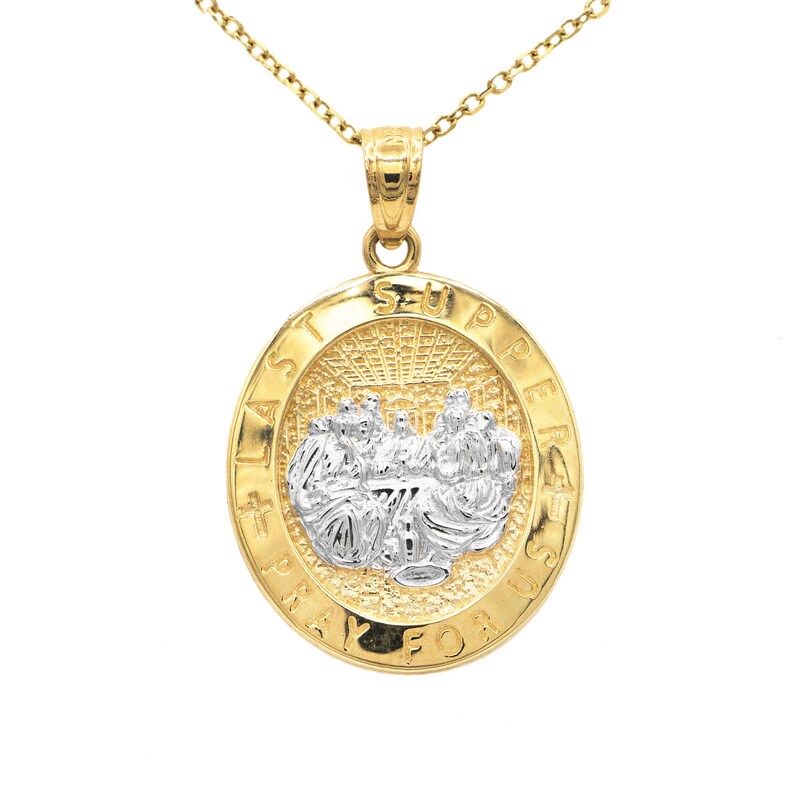 14k Yellow Gold Last Supper Pendant With Chain Engraved Image 0