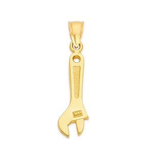 Pendentif clé en or massif 10 carats pour collier, cadeaux de mécanicien pour papa, bijoux de clé à molette, breloque outil de menuisier, cadeau de fête des pères