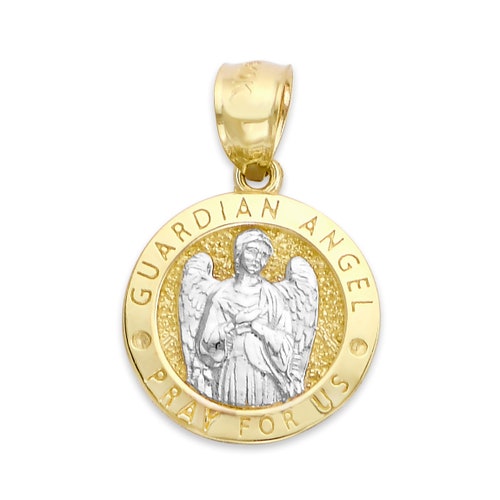 14k Gold Guardian Angel Medal Solid Gold Angel Pendant for Etsy