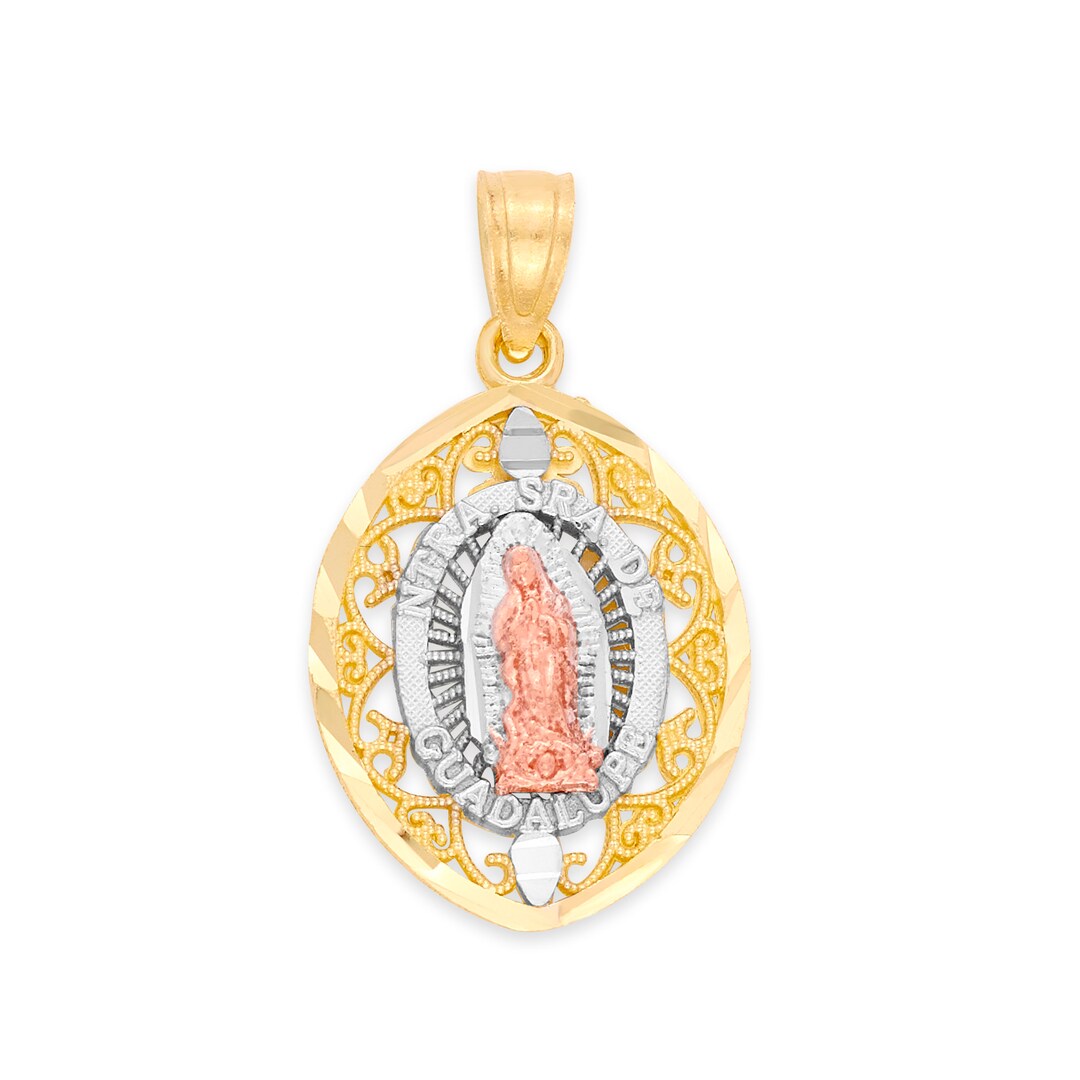 14k Gold Virgin Mary Necklace Real Solid Gold Our Lady of Guadalupe