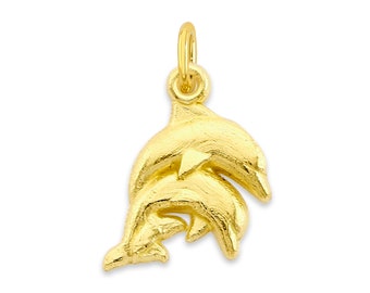 Mini Real Solid Gold Dolphin Charm Available in 10k or 14k, Micro Charm to attach to Charm Bracelet or Necklace