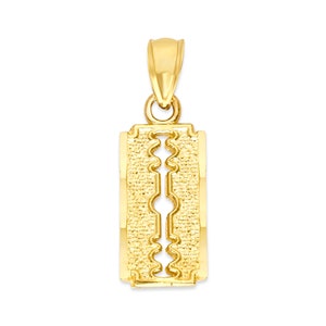 14k Real Solid Gold Razor Blade Pendant, Straight Razor Jewelry for Her, Razorblade Pendant Necklace